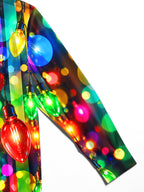 Oceanlyte Men's Printed Colorful Christmas Light Bulbs Print Long Sleeve Shirt with Chest Pocket