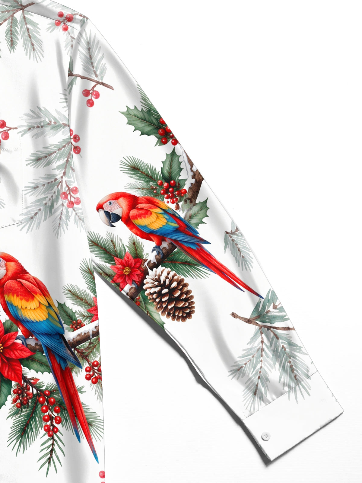 Oceanlyte Men's Christmas Parrots And Pine Cones Print Long Sleeve Shirt with Chest Pocket