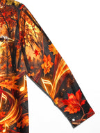 Oceanlyte Men's Saxophone And Autumn Leaves Print Long Sleeve Shirt with Chest Pocket