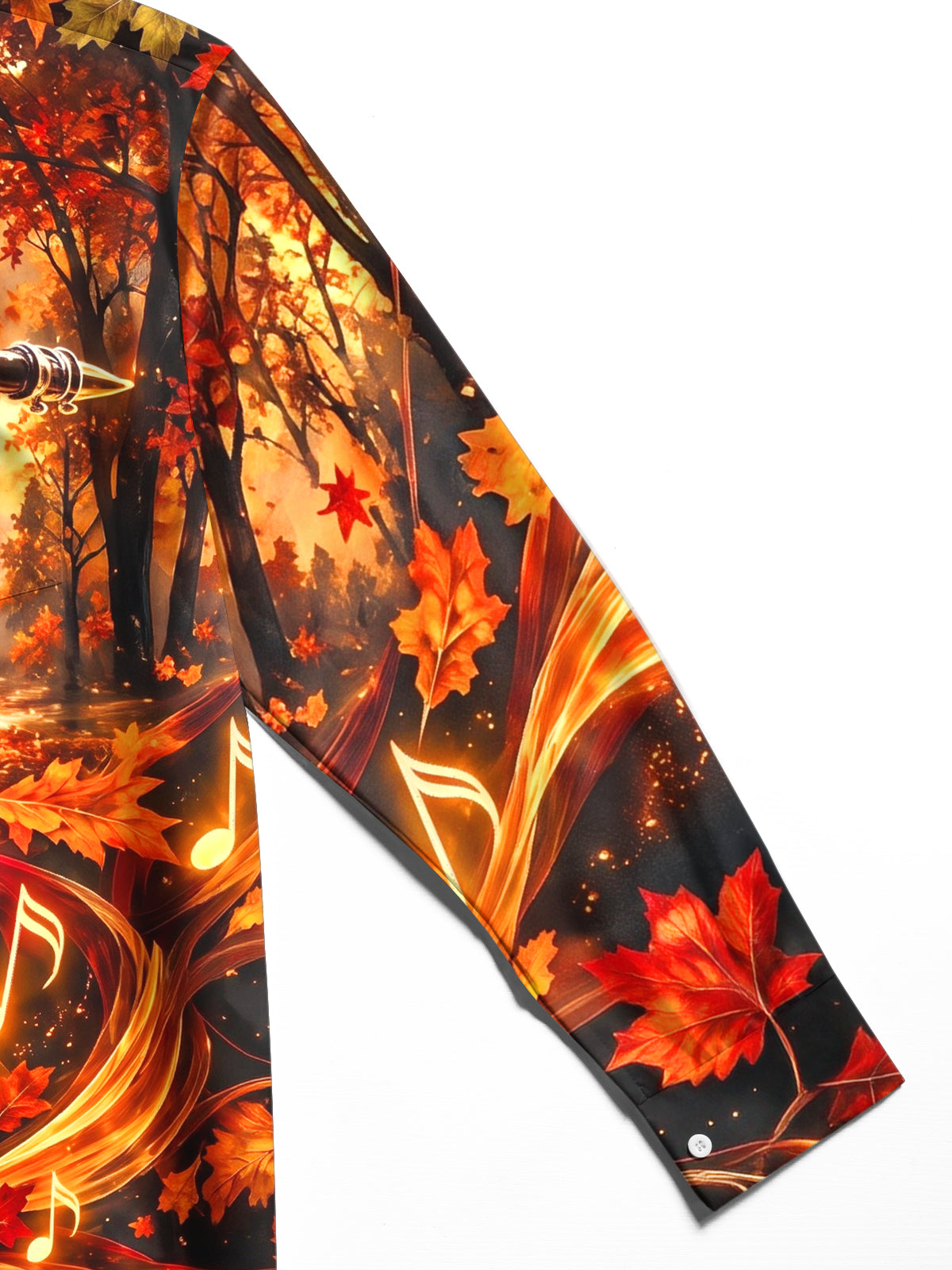 Oceanlyte Men's Saxophone And Autumn Leaves Print Long Sleeve Shirt with Chest Pocket