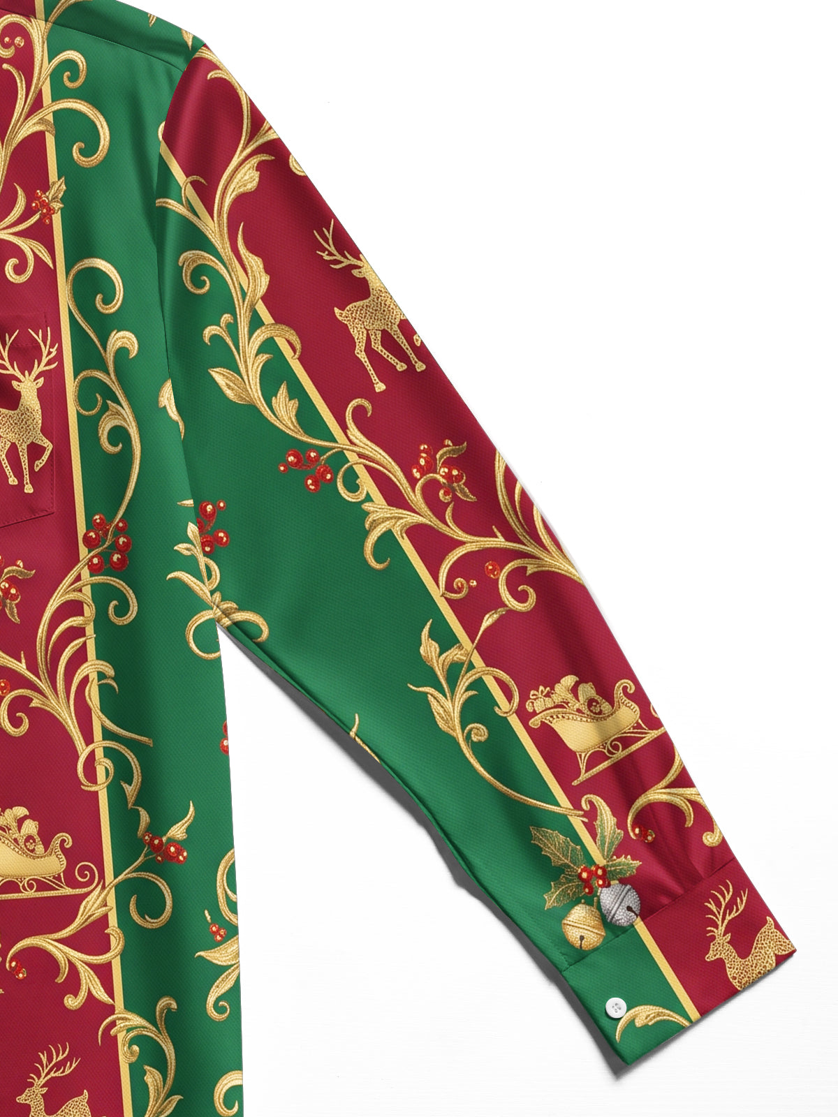 Oceanlyte Men's Long Sleeve Shirt - Christmas Nutcracker Reindeer Sleigh And Clock Motif Print with Chest Pocket