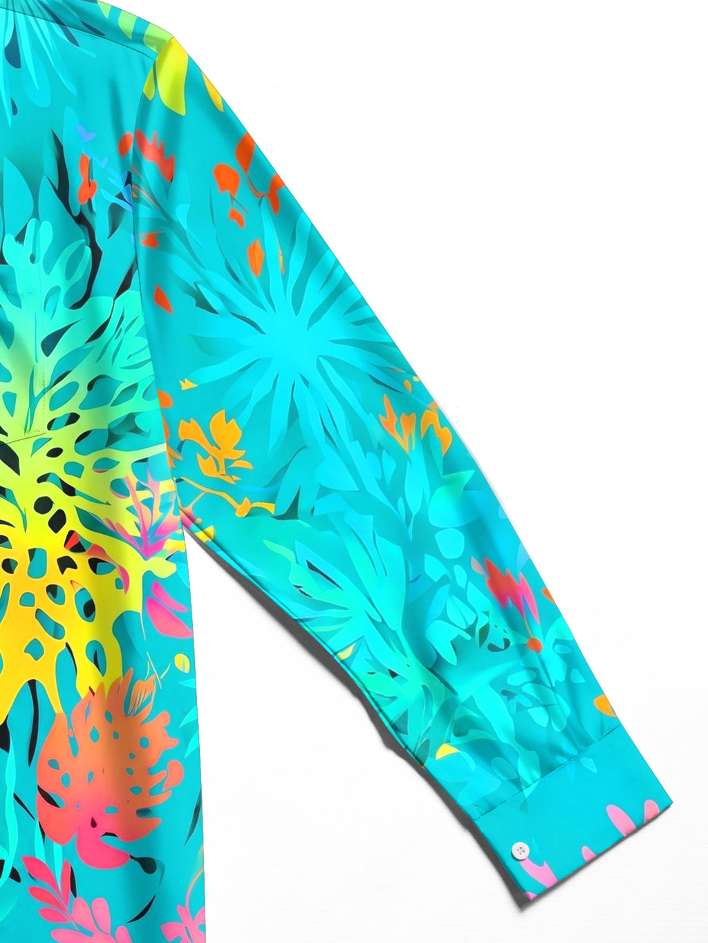 Oceanlyte Men's Hawaiian Tropical Leaves And Flowers Print Long Sleeve Shirt with Chest Pocket