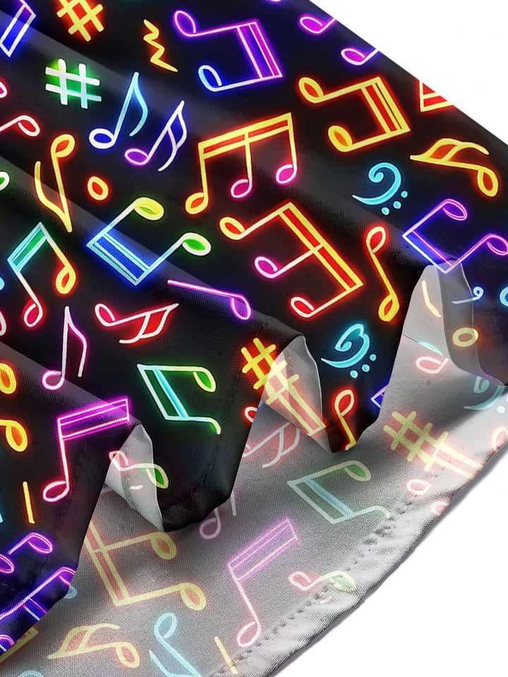 Oceanlyte Men's Graphic Neon Musical Notes Print Long Sleeve Shirt with Chest Pocket