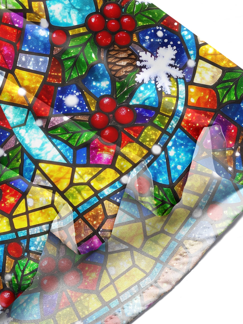 Oceanlyte Men's Christmas Stained Glass Cardinal Bird Print Long Sleeve Shirt with Chest Pocket