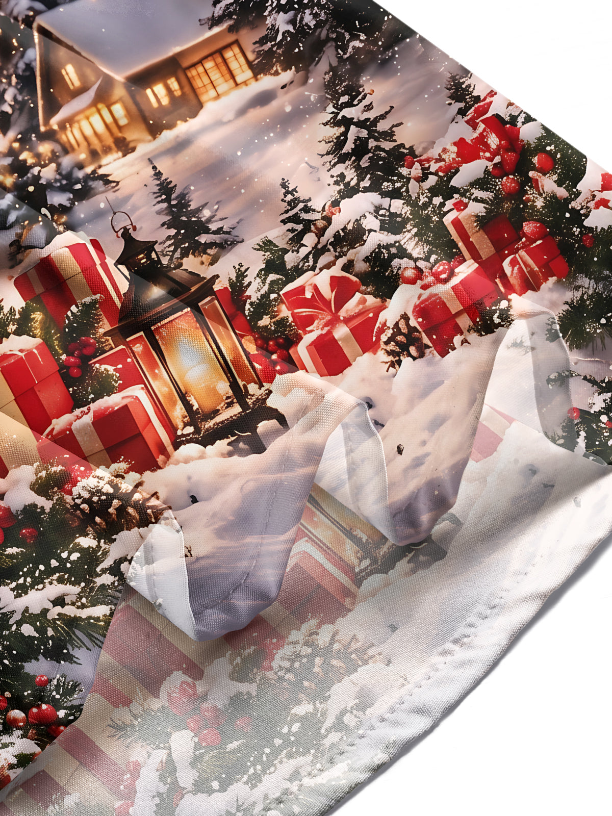 Oceanlyte Men's Long Sleeve Shirt - Christmas Winter Reindeer And Snowy Cabin Scene Print with Chest Pocket