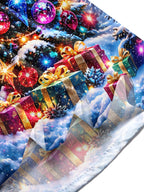 Oceanlyte Men's Christmas Tree With Ornaments And Gifts Print Long Sleeve Shirt with Chest Pocket