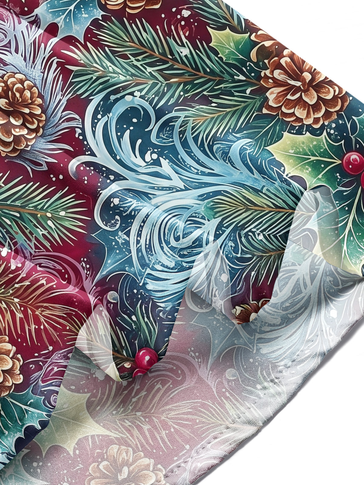 Oceanlyte Men's Christmas Holly Berries And Mistletoe Print Long Sleeve Shirt with Chest Pocket