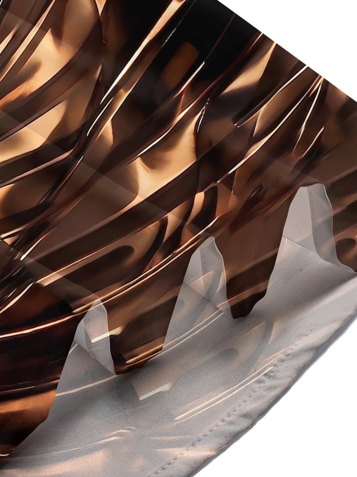 Oceanlyte Men's 3D Metallic Bronze Swirl Print Short Sleeve Shirt with Chest Pocket