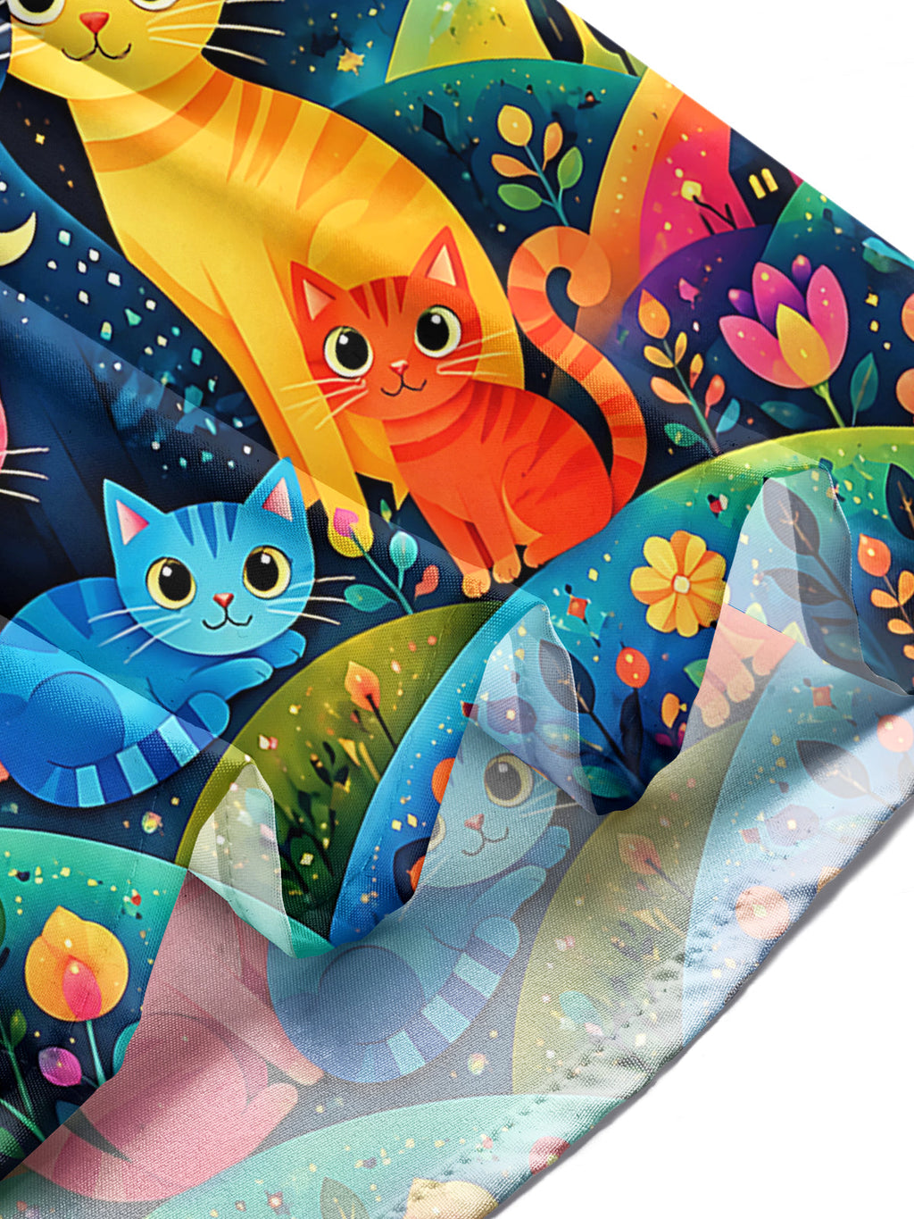 Oceanlyte Men's Hawaiian Colorful Cats Print Night Sky Print Long Sleeve Shirt with Chest Pocket