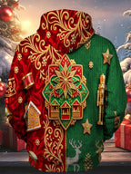 Oceanlyte Men's Long Sleeve Hoodie - Christmas Nutcracker Reindeer Gingerbread Houses Carriages And Carousel Print