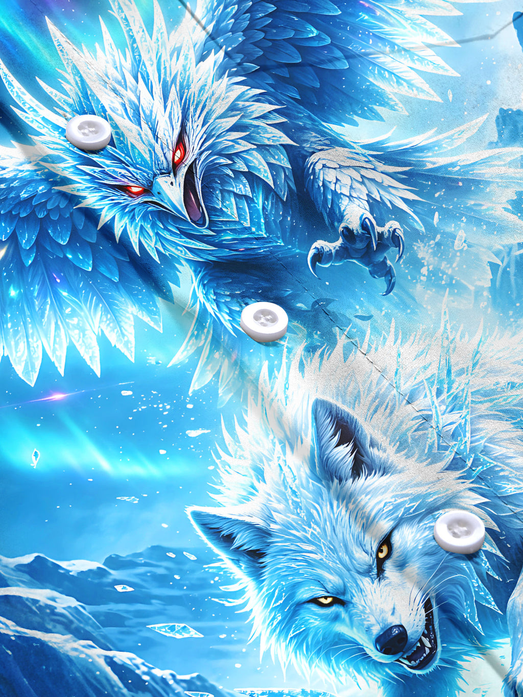 Oceanlyte Men's Graphic Ice Eagle Print Snow Wolf Print Long Sleeve Shirt with Chest Pocket