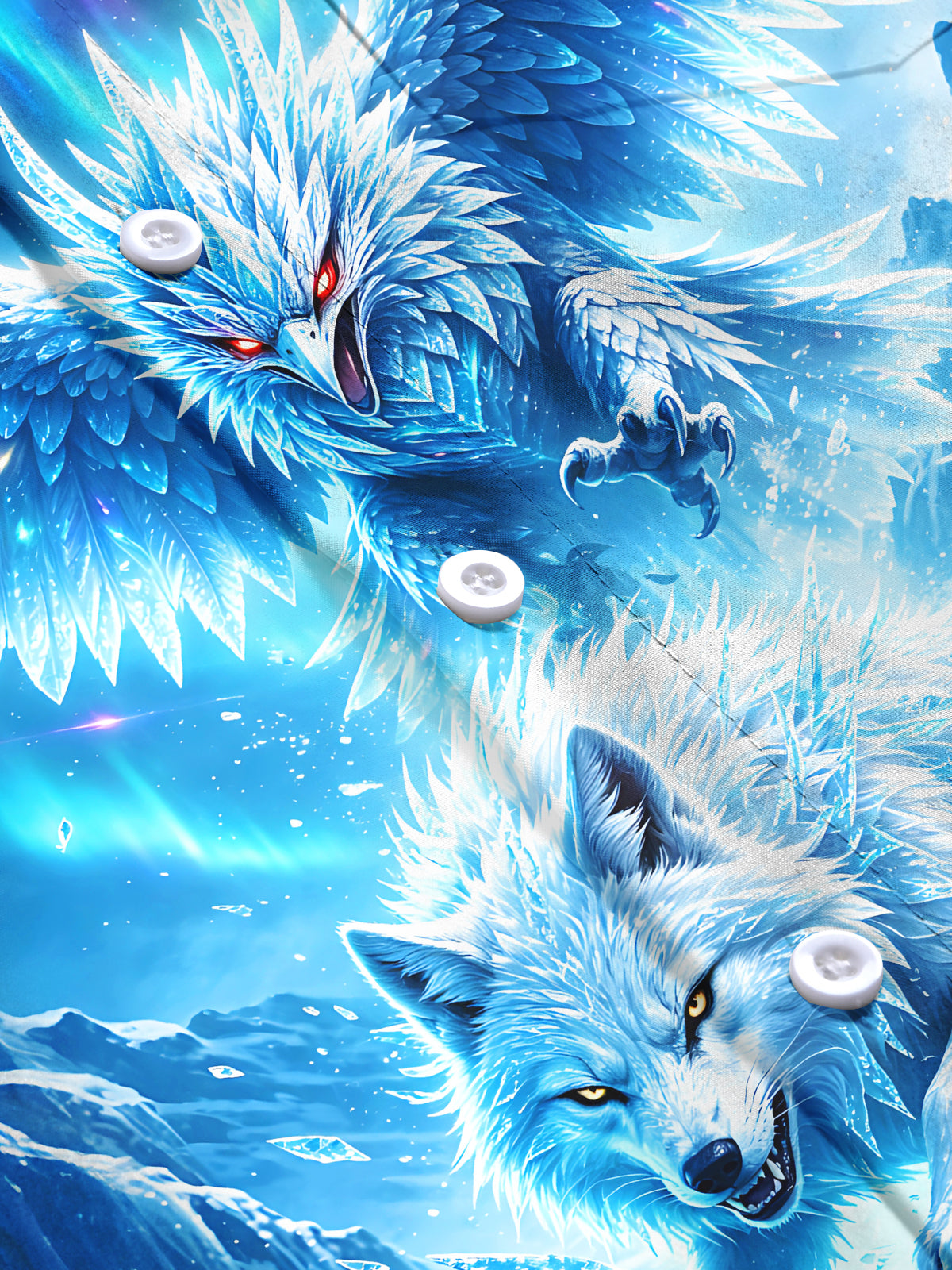 Oceanlyte Men's Graphic Ice Eagle Print Snow Wolf Print Long Sleeve Shirt with Chest Pocket
