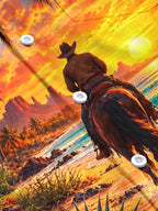 Oceanlyte Men's Long Sleeve Stand Collar Shirt - Cowboy On Horseback At Beach Sunset Print