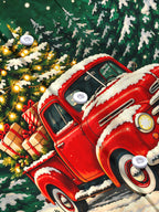 Oceanlyte Men's Long Sleeve Shirt - Vintage Red Truck With Christmas Tree And Gifts Print with Chest Pocket