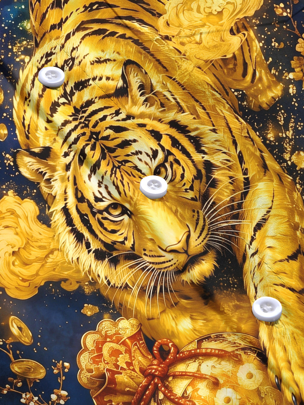 Oceanlyte Men's Graphic Golden Tiger Print Full Moon Print Long Sleeve Shirt with Chest Pocket