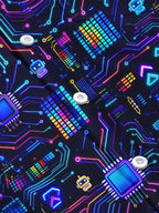 Oceanlyte Men's Retro Neon Circuit Board And Robot Icons Print Long Sleeve Shirt with Chest Pocket