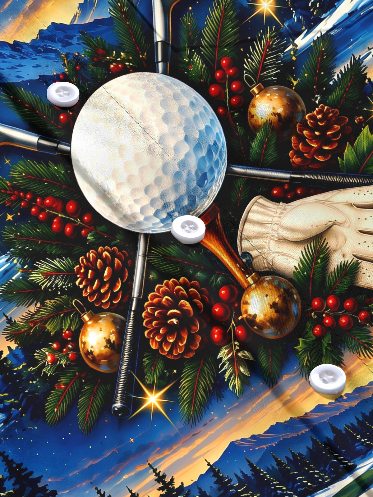 Oceanlyte Men's Long Sleeve Stand Collar Shirt - Golf Equipment And Christmas Ornaments Print