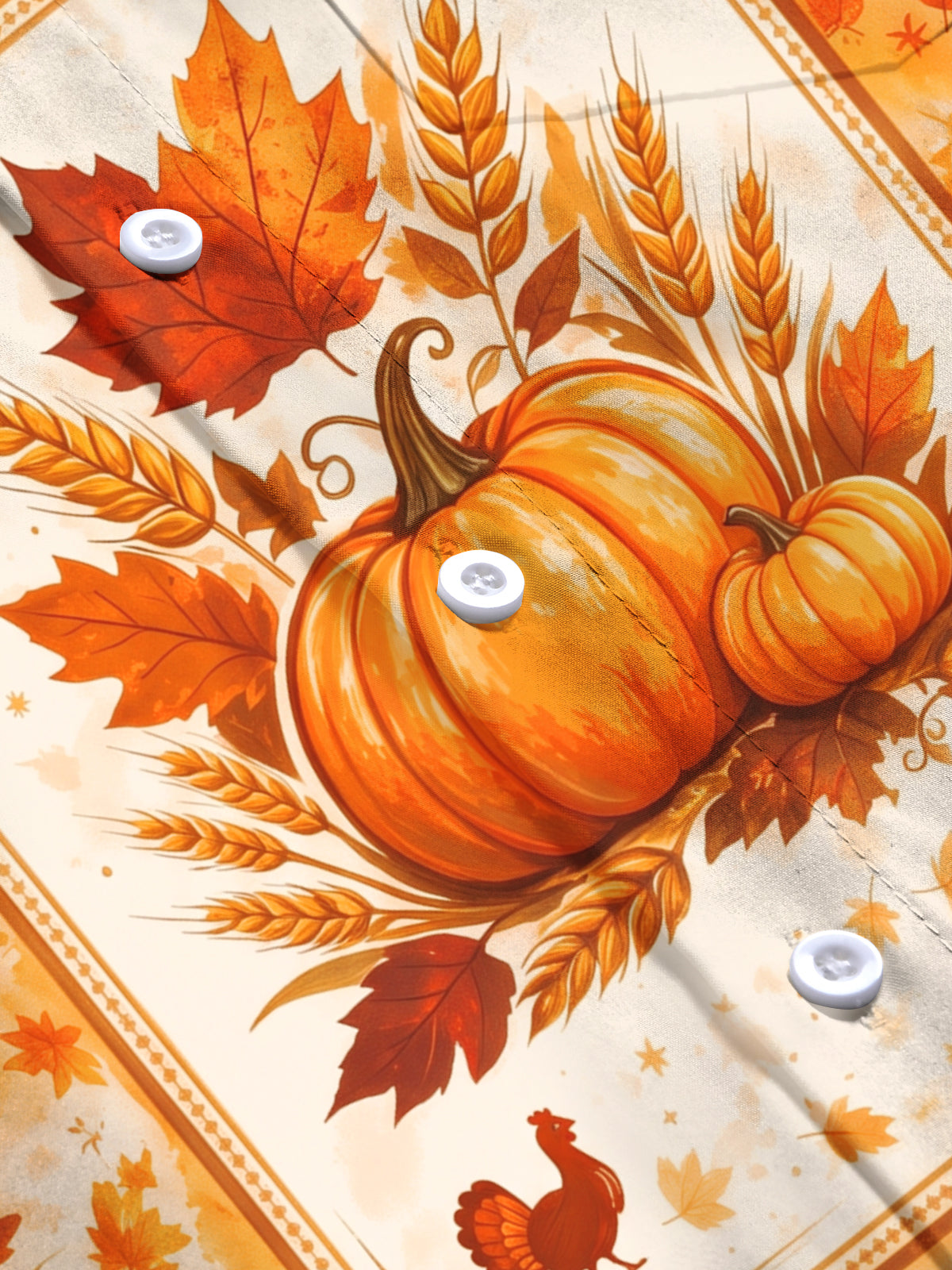 Oceanlyte Men's Long Sleeve Shirt - Thanksgiving Pumpkins Turkeys And Autumn Leaves Print with Chest Pocket