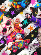 Oceanlyte Men's Long Sleeve Shirt - Cute Cats With Accessories And Fish Bones Print with Chest Pocket
