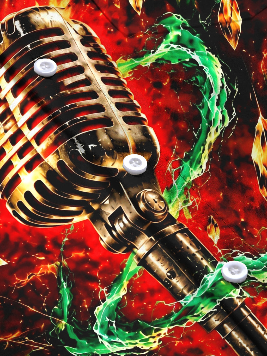 Oceanlyte Men's Long Sleeve Shirt - Vintage Microphone With Green Energy And Gold Crystals Print with Chest Pocket