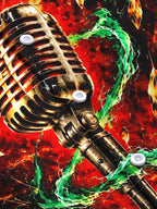Oceanlyte Men's Long Sleeve Shirt - Vintage Microphone With Green Energy And Gold Crystals Print with Chest Pocket