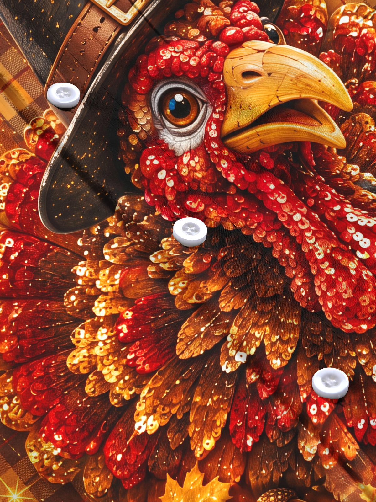 Oceanlyte Men's Thanksgiving Turkey With Pilgrim Hat Print Long Sleeve Shirt with Chest Pocket