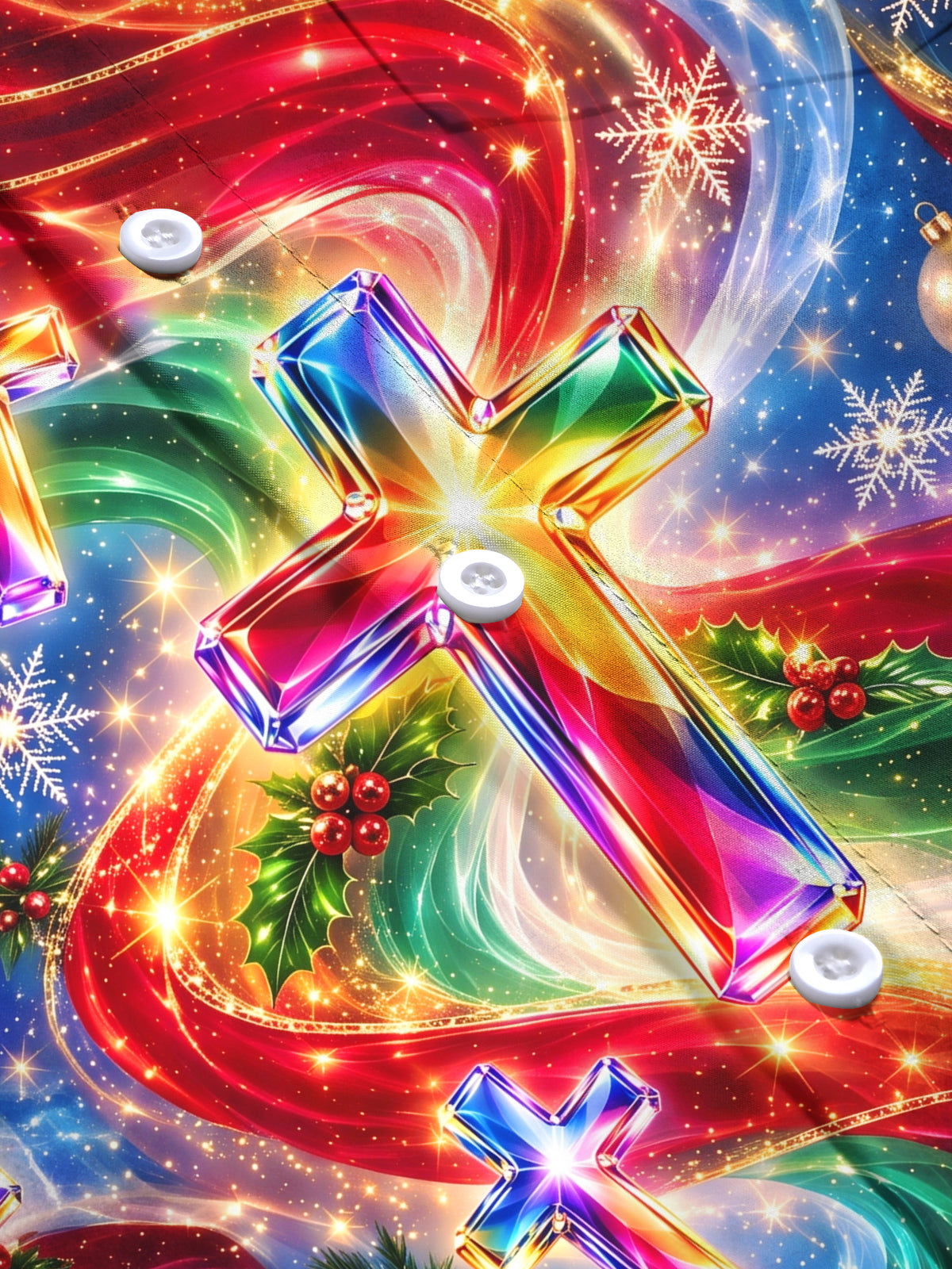 Oceanlyte Men's Long Sleeve Shirt - Colorful Crystal Crosses And Christmas Ornaments Print with Chest Pocket