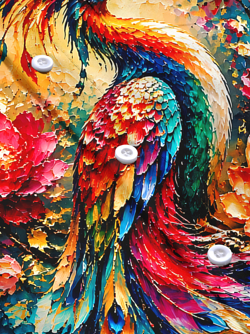 Oceanlyte Men's Hawaiian Peacock Bird Print Floral Pattern Long Sleeve Shirt with Chest Pocket