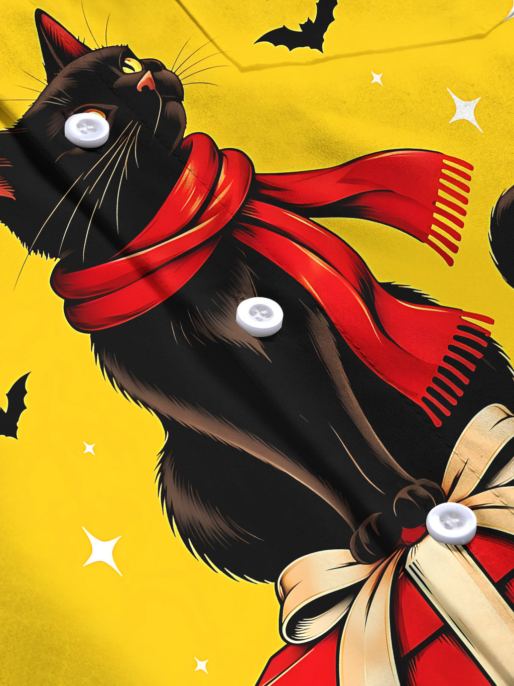 Oceanlyte Men's Long Sleeve Shirt - Halloween Black Cat With Red Scarf On Gift Box Print with Chest Pocket