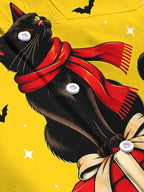 Oceanlyte Men's Long Sleeve Shirt - Halloween Black Cat With Red Scarf On Gift Box Print with Chest Pocket