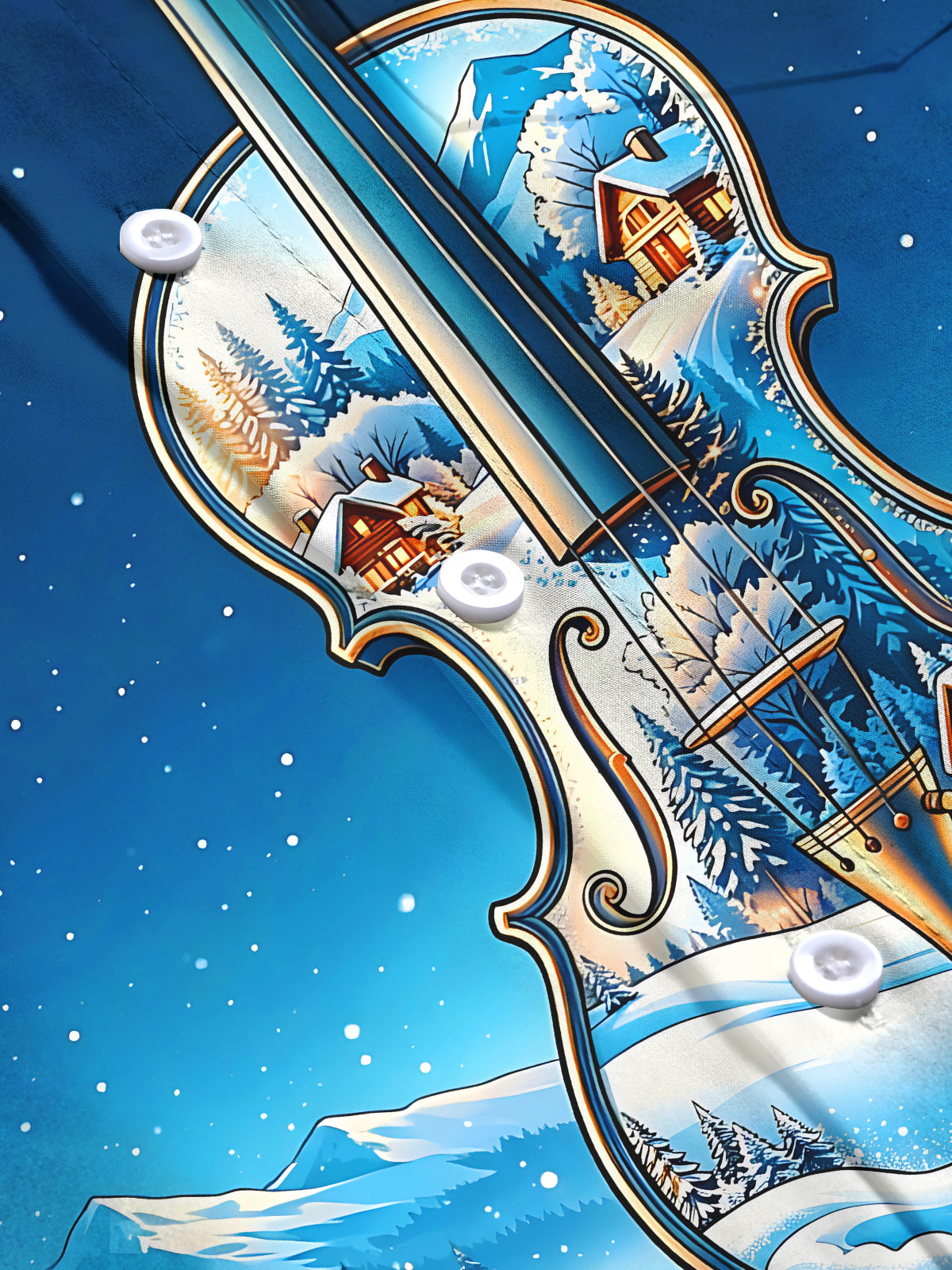 Oceanlyte Men's Graphic Violin Winter Snowscape Print Long Sleeve Shirt with Chest Pocket