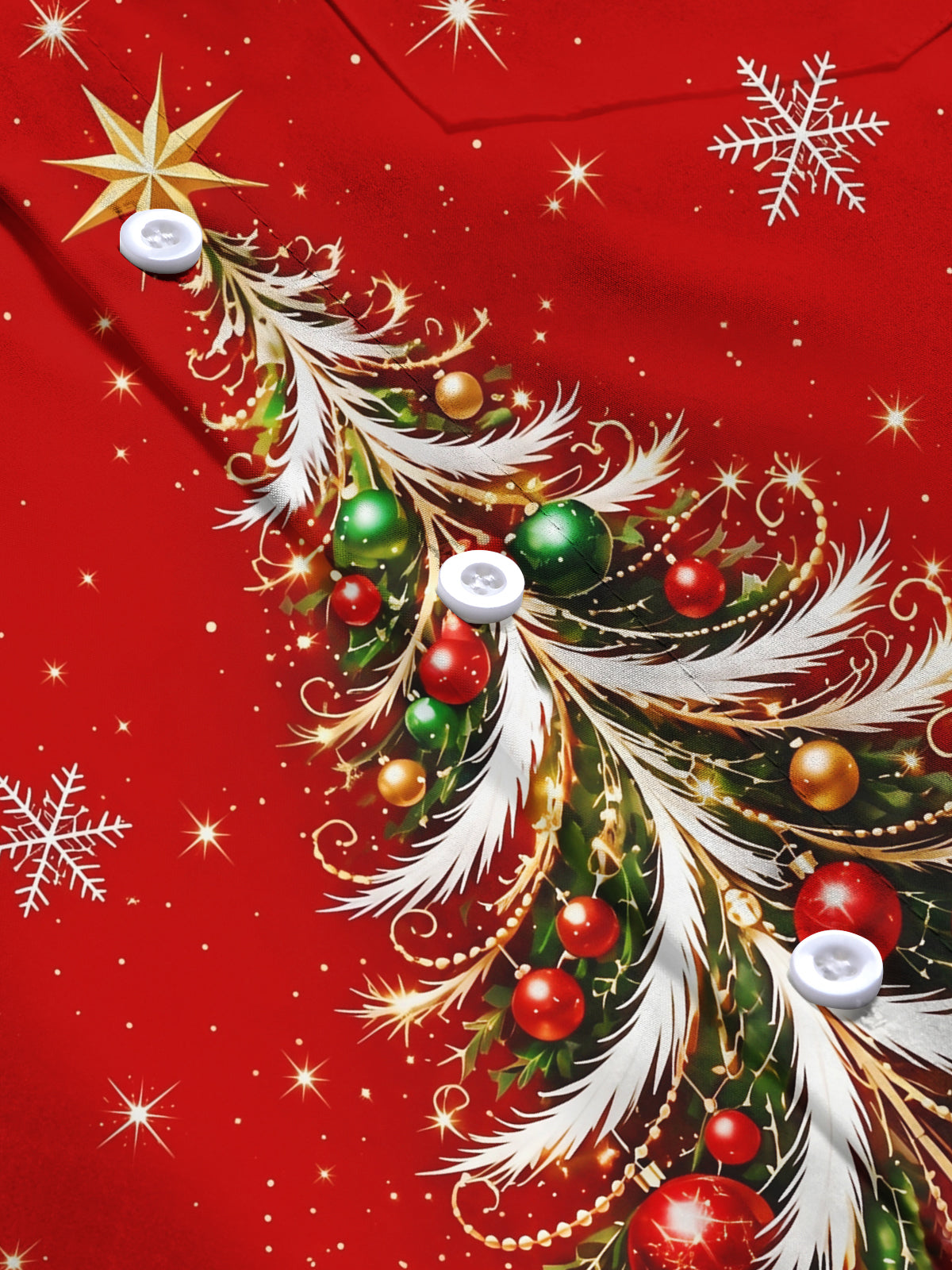 Oceanlyte Men's Printed Christmas Tree Print Snowflakes Print Long Sleeve Shirt with Chest Pocket
