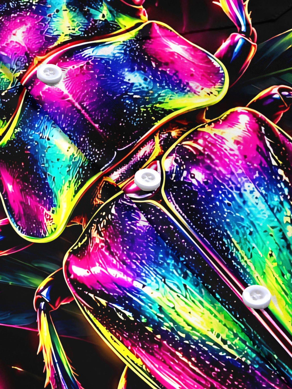 Oceanlyte Men's Neon Stag Beetle And Tropical Leaves Print Short Sleeve Shirt with Chest Pocket