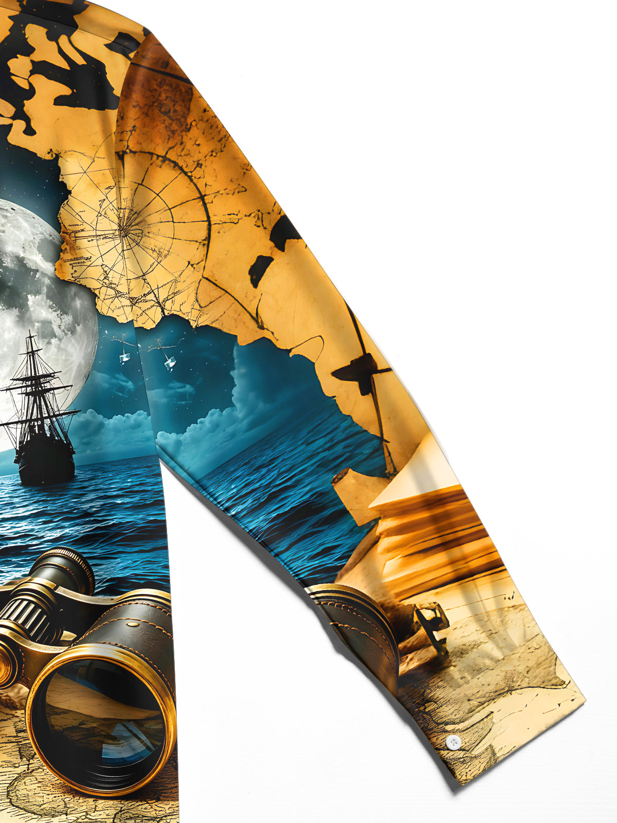 Oceanlyte Men's Vintage Style Vintage Map Print Long Sleeve Shirt with Chest Pocket