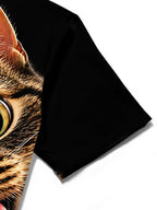 Oceanlyte Men's Graphic 3D Cat Print Tabby Cat Face Print Short Sleeve Shirt with Chest Pocket