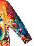 Oceanlyte Men's Hawaiian Peacock Bird Print Floral Pattern Long Sleeve Shirt with Chest Pocket