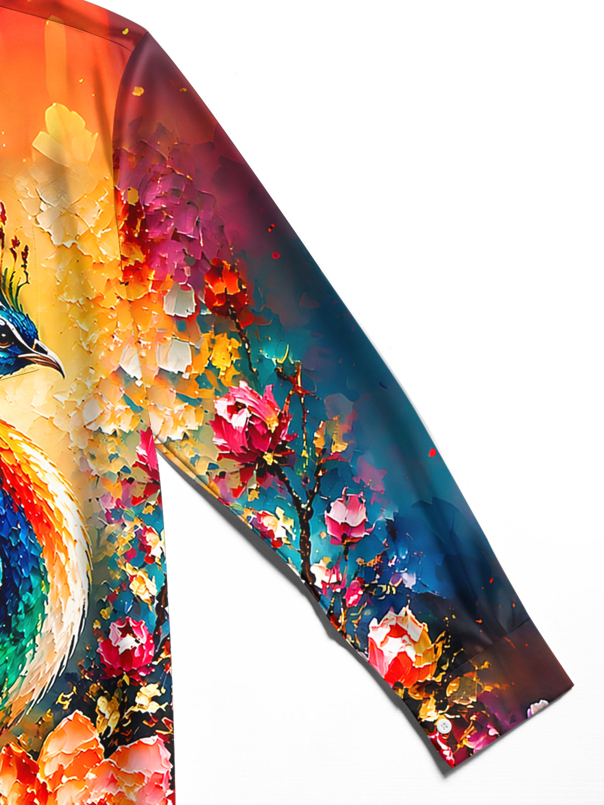 Oceanlyte Men's Hawaiian Peacock Bird Print Floral Pattern Long Sleeve Shirt with Chest Pocket