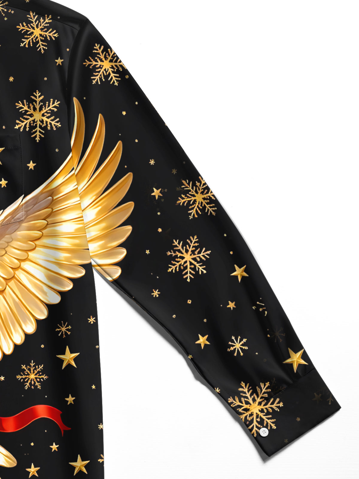 Oceanlyte Men's Christmas Golden Parrot With Red Ribbon Print Long Sleeve Shirt with Chest Pocket