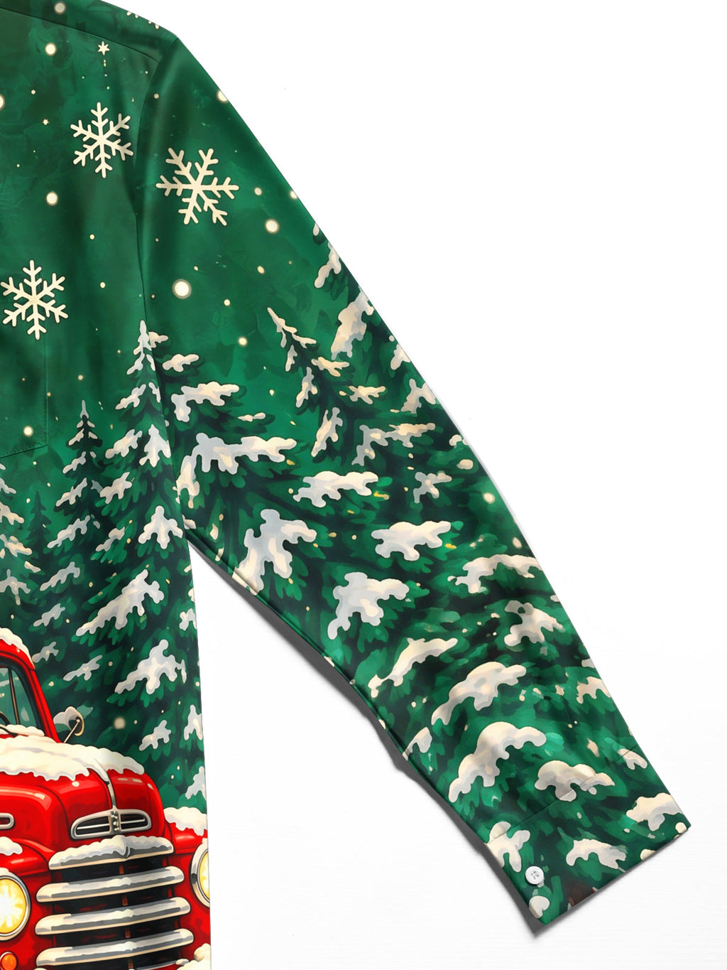 Oceanlyte Men's Long Sleeve Shirt - Vintage Red Truck With Christmas Tree And Gifts Print with Chest Pocket