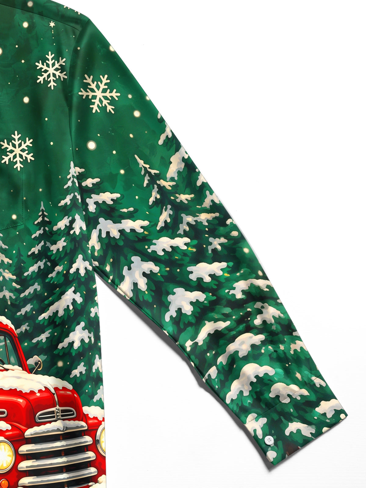 Oceanlyte Men's Long Sleeve Shirt - Vintage Red Truck With Christmas Tree And Gifts Print with Chest Pocket