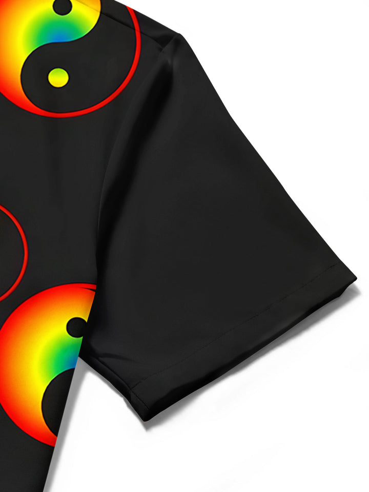 Oceanlyte Men's Graphic Rainbow Yin Yang Print Short Sleeve Shirt with Chest Pocket
