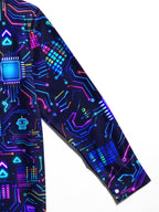 Oceanlyte Men's Retro Neon Circuit Board And Robot Icons Print Long Sleeve Shirt with Chest Pocket