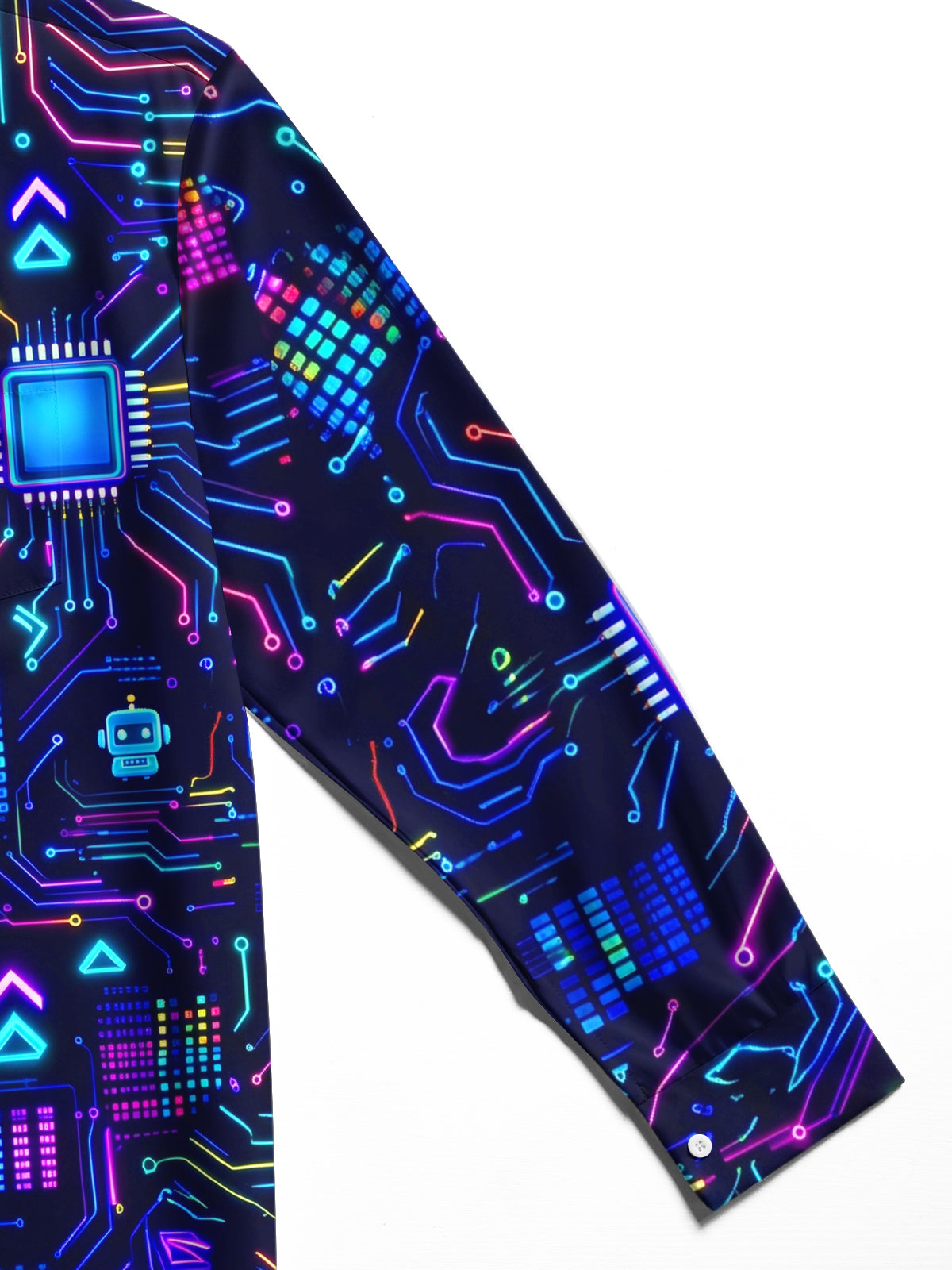 Oceanlyte Men's Retro Neon Circuit Board And Robot Icons Print Long Sleeve Shirt with Chest Pocket