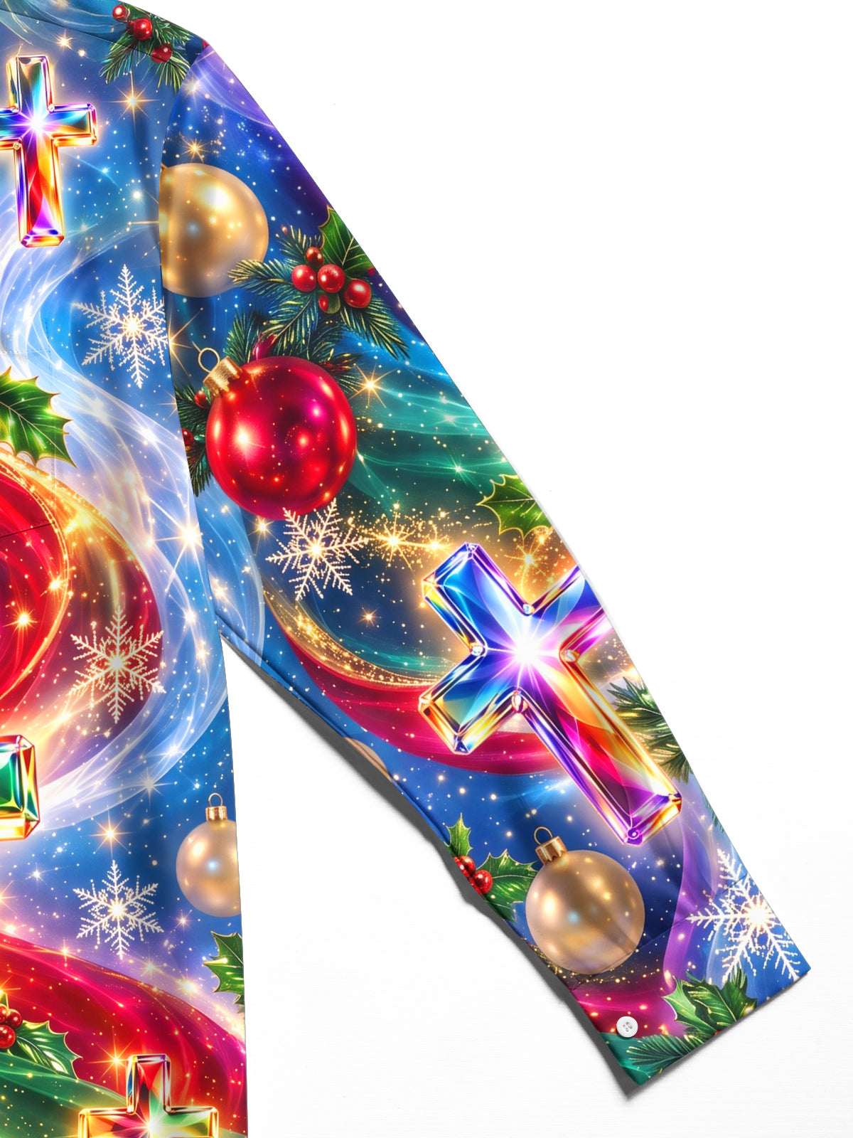 Oceanlyte Men's Long Sleeve Shirt - Colorful Crystal Crosses And Christmas Ornaments Print with Chest Pocket
