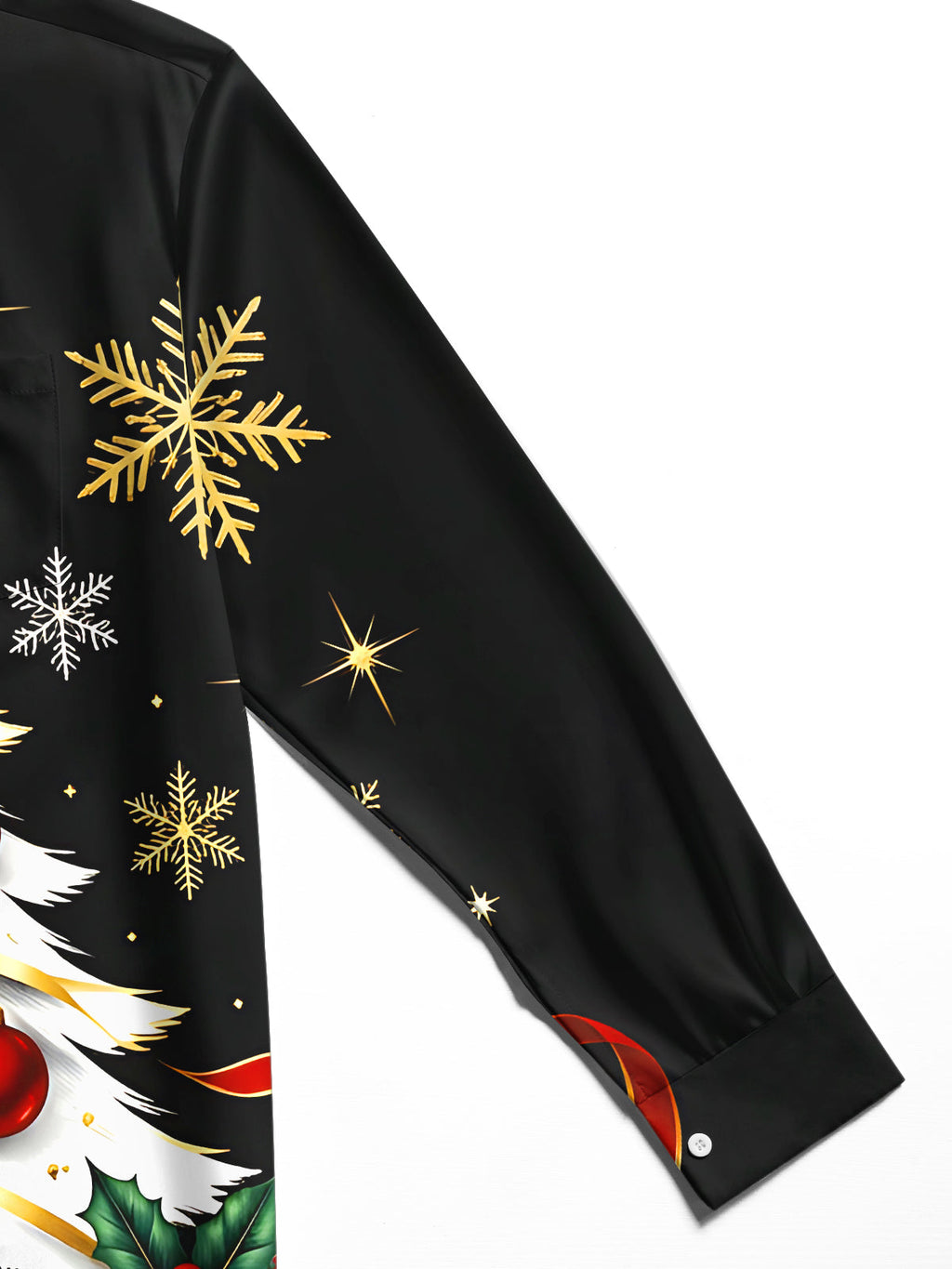 Oceanlyte Men's Christmas Tree With Ornaments And Holly Print Long Sleeve Shirt with Chest Pocket