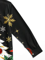 Oceanlyte Men's Christmas Tree With Ornaments And Holly Print Long Sleeve Shirt with Chest Pocket