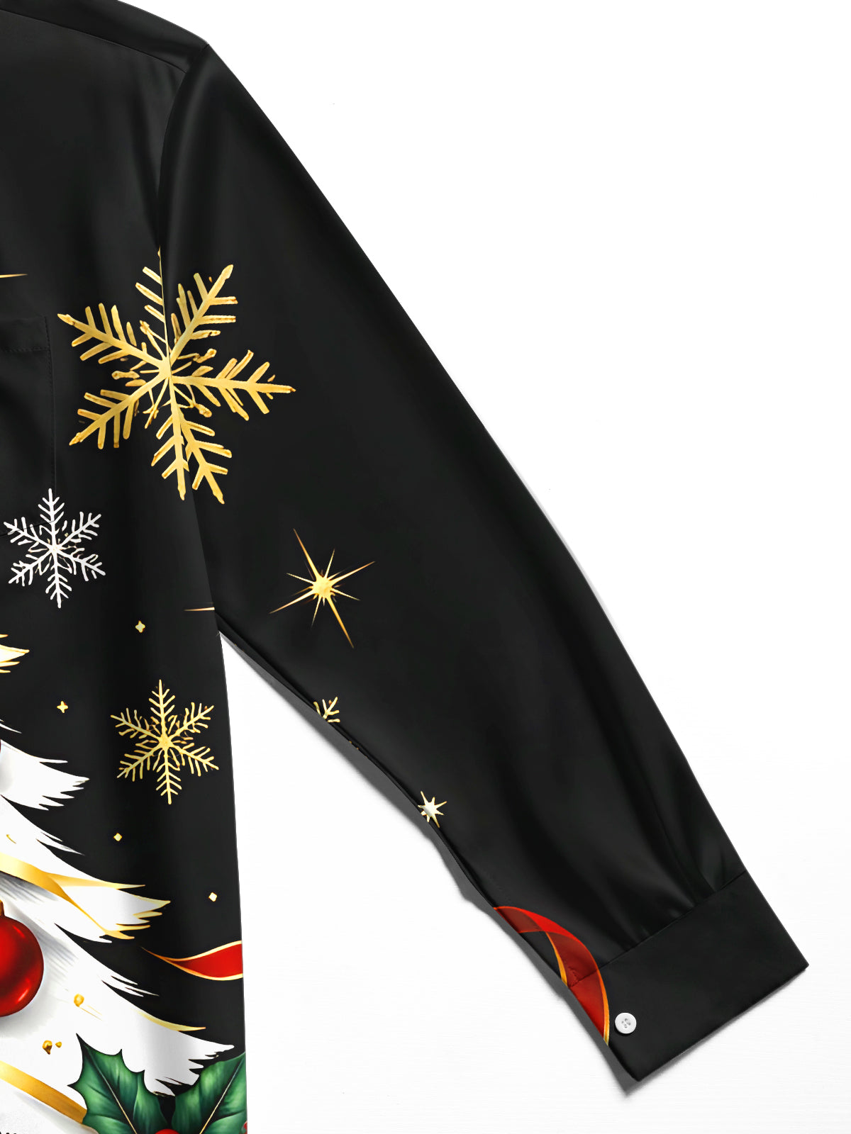 Oceanlyte Men's Christmas Tree With Ornaments And Holly Print Long Sleeve Shirt with Chest Pocket