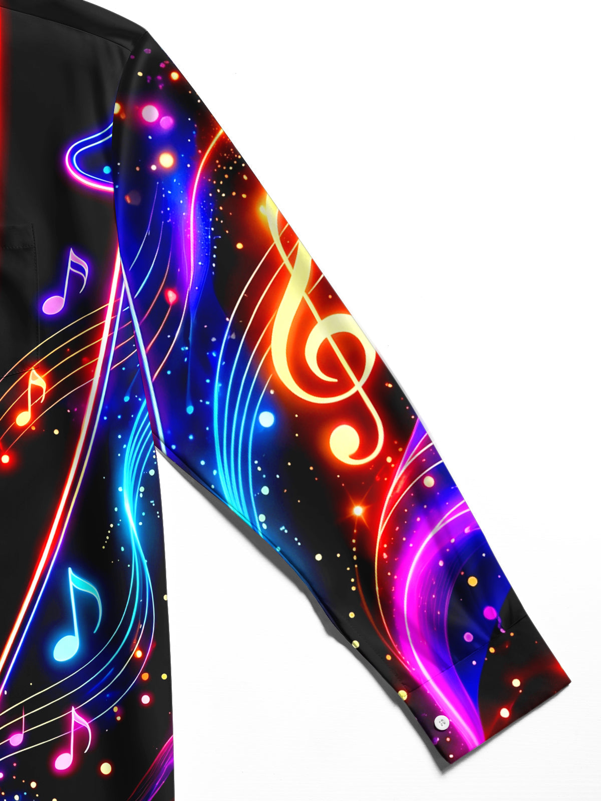 Oceanlyte Men's Neon Musical Notes And Audio Visualizer Print Long Sleeve Shirt with Chest Pocket