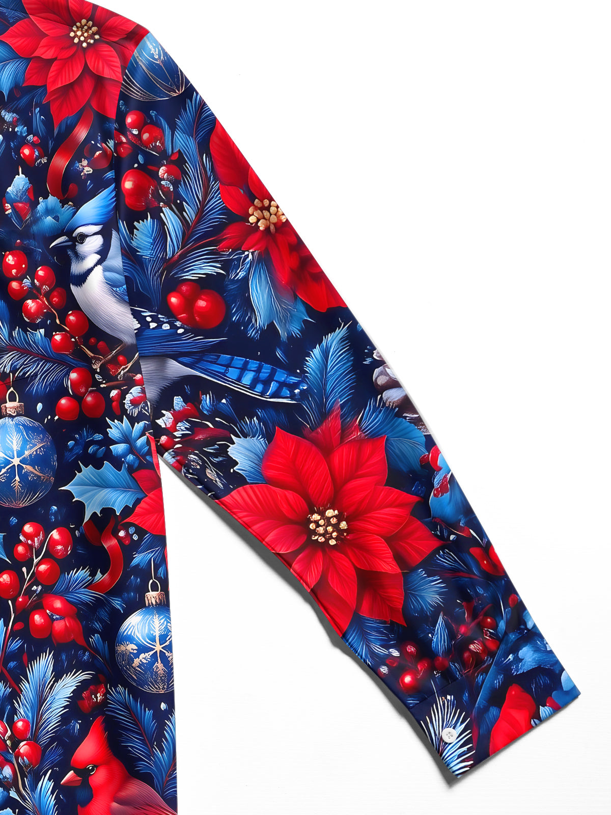 Oceanlyte Men's Printed Christmas Birds And Ornaments Print Long Sleeve Shirt with Chest Pocket