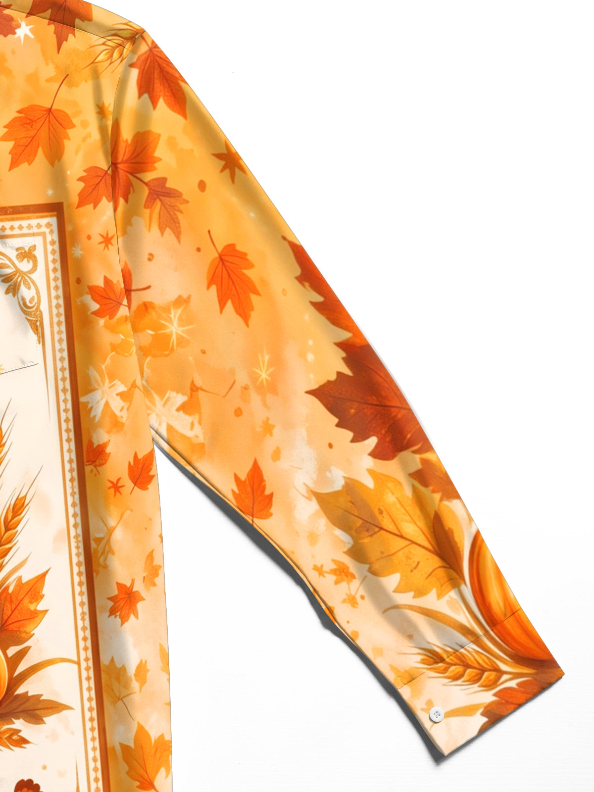 Oceanlyte Men's Long Sleeve Shirt - Thanksgiving Pumpkins Turkeys And Autumn Leaves Print with Chest Pocket
